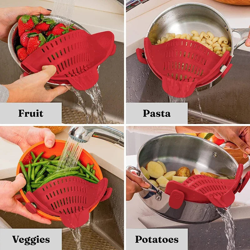 Universal silicone clip on pot pan anti-spill pot pasta pot food grade strainer fruit pasta vegetable