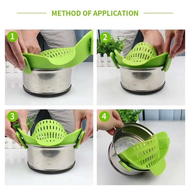 Universal silicone clip on pot pan anti-spill pot pasta pot food grade strainer fruit pasta vegetable