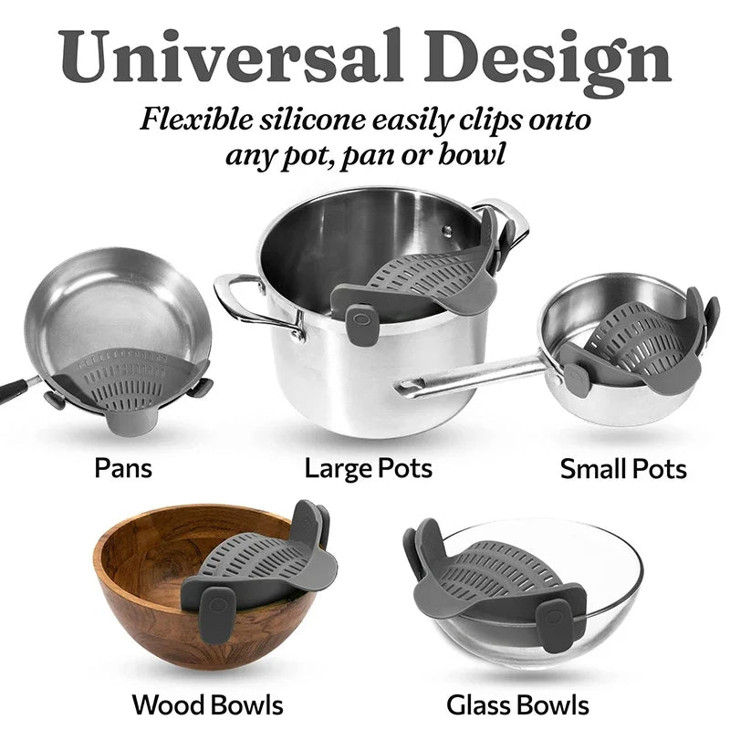 Universal silicone clip on pot pan anti-spill pot pasta pot food grade strainer fruit pasta vegetable